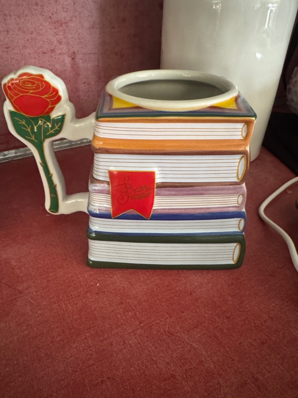 Belle Disney Stacked Books Ceramic Mug with Rose Handle - Multicolor